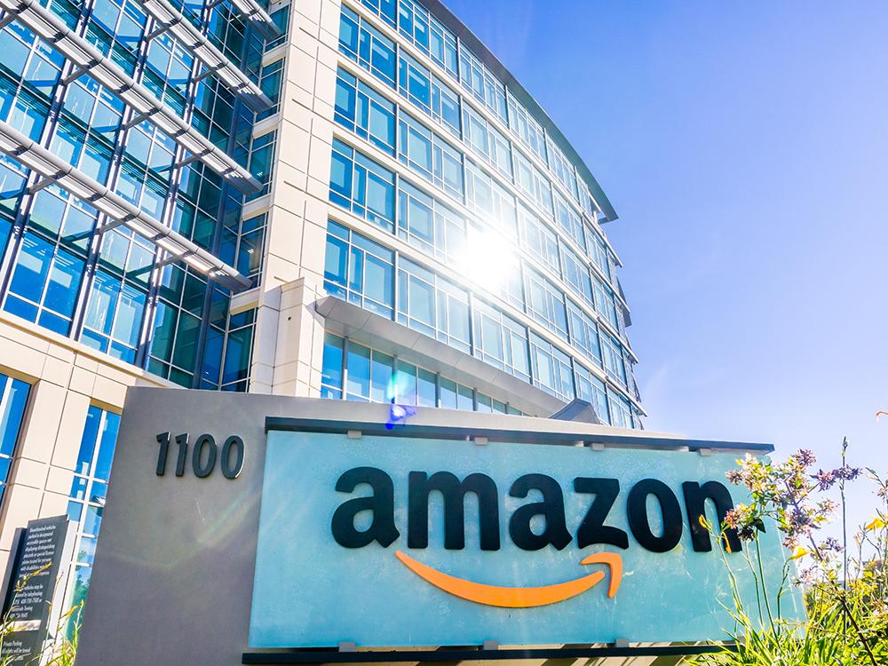 Amazon sign in front of a building